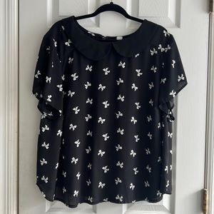 Torrid Peter Pan black sheer bow top blouse 3X